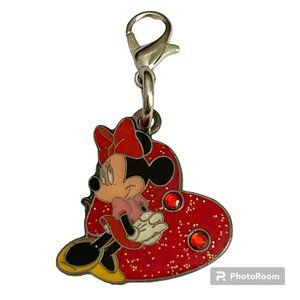 Vintage Disney Minnie Mouse Clip On Charm Zipper Pull Purse EnamelCrystal Signed